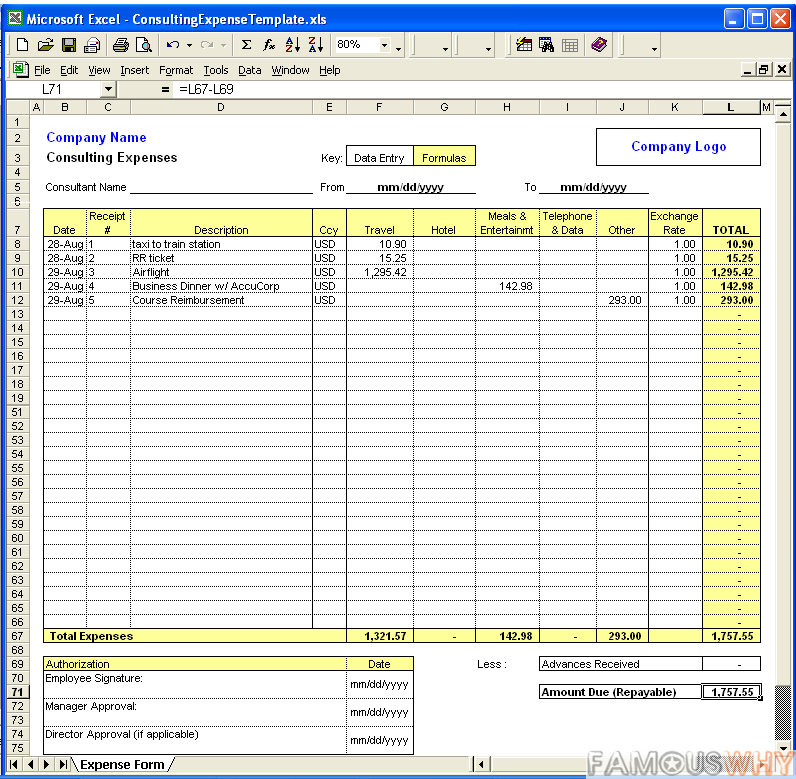 19 Expense Report Excel Template Doctemplates Vrogue
