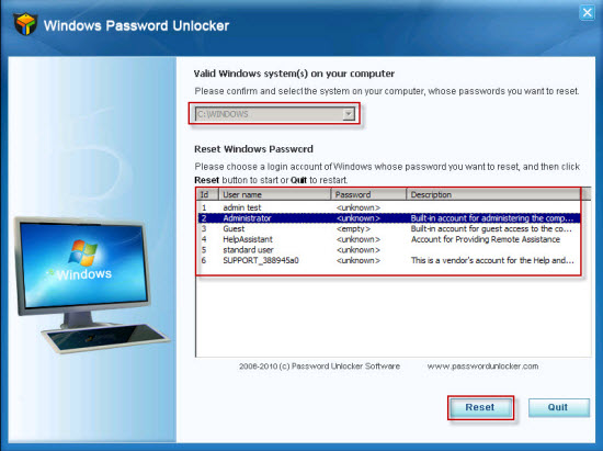 Windows Password Unlocker Enterprise V5.0.0